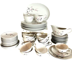 Vintage MCM 54-Pc CHERRY BLOSSOM #1067 Fine China Made in Japan Pink Gray Silver - Picture 1 of 22