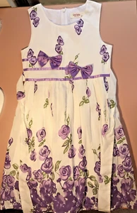 Sunny Fashion Day Spring & Summer Cotton Floral White & Purple Dress Size 9/10. - Picture 1 of 4