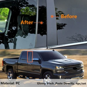 Decal Cover Fit For Chevy Silverado 2014-2018 4door B Pillar Posts 4pc Door Trim - Imagen 1 de 7