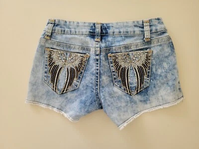 BONGO 牛仔牛仔裤青少年尺寸 3 Embellish Angel Wings 切割甜美 — 第 1/2 张图片