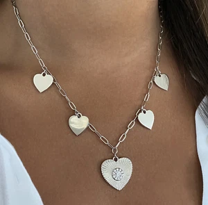 $250 Jennifer Miller 14K White Gold Plated Pave Heart Necklace - Picture 1 of 2