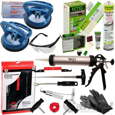 BGS+BGS DO IT YOURSELF+PETEC KIT DE HERRAMIENTAS DE DESMONTAJE PARABRISAS PEGADO COCHE ASPIRADOR DE GOMA PISTOLA DE PEGAMENTO