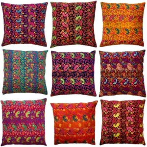 Indian Boho Mandala Cushion Covers Cotton Embroidery Boho 24" x 24" Zip Large - Picture 1 of 31