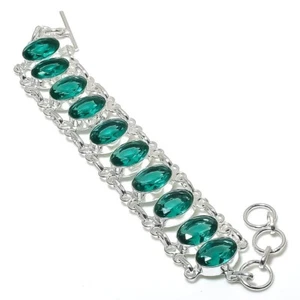 Paraiba Tourmaline Gemstone Handmade 925 Sterling Silver Jewelry Bracelet S 7-8" - Picture 1 of 1