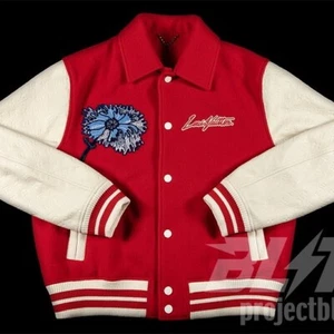 LOUIS VUITTON YAYOI KUSAMA PSYCHEDELIC FLOWER EMBROIDERED VARSITY JACKET 50 RED - Picture 1 of 4