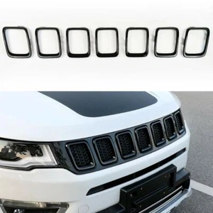 Gloss Black Grille Grill Rings Inserts Cover Trim for 2017-2020 Jeep Compass - Picture 1 of 6