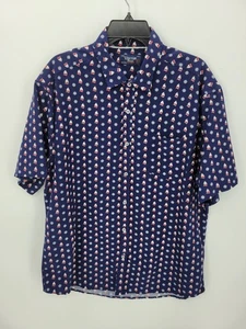 Visitor Shirt Mens XL Blue Sailboat Print 4 Way Stretch Short Sleeve Button Up - Picture 1 of 9
