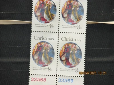 The listing:(1)USPS 8¢ Christmas Angels Xmas Plate Block of 4 Stamps MNH-VF-B - Image 1 of 4