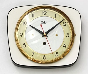 Vintage 23cm ODO Wall Clock - French Formica Retro Mid Century White Atomic Gift - Picture 1 of 4