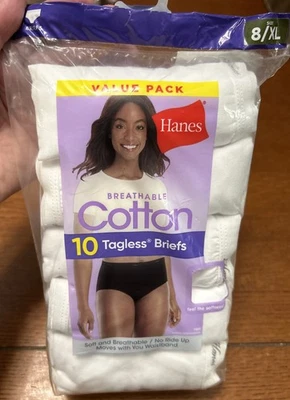 Hanes Womens 10-Pack Cotton Tagless Briefs Underwear White Size 8/XL New - Image 1 of 4