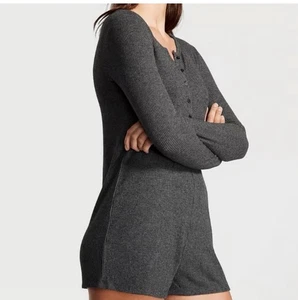 Victoria’s Secret Cozy Ribbed Romper Long Sleeve XXL Grey Loungewear Sleepwear - Picture 1 of 6