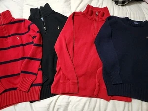 Boys 10/12 Ralph Lauren Sweater Lot Sz M Long Sleeve Quarter Zip Crew Neck - Picture 1 of 16