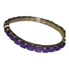 Single Row Gold Tone Bright Purple 6 Mm Acrylic Rhinestone Stretch Bracelet