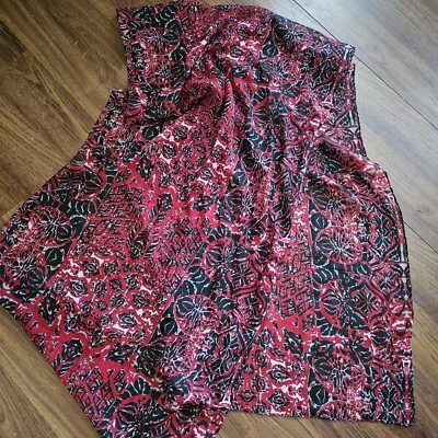 Cejon Scarf Shawl Wrap Polyester 20" x 70" India Red Black Abstract Boho Sheer - Image 1 of 4