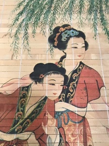 Vintage Hanging Wooden Wall Scroll Japanese Women Artwork - Picture 1 of 10