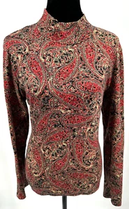 Jones New York Womens Pullover Mock Neck Sweater Large Multicolor Paisley Cotton - Picture 1 of 13