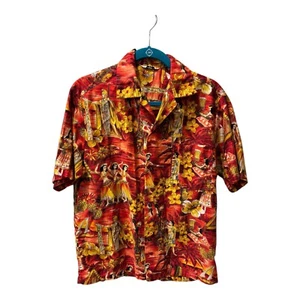 VINTAGE 1950S HAWAIIAN SHIRT Hula Mens Med z2 - Picture 1 of 6