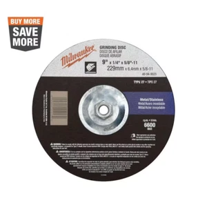 9 In. X 1/4 In. X 5/8-11 In. Grinding Wheel (type 27) | Milwaukee Use Easy To - Picture 1 of 12