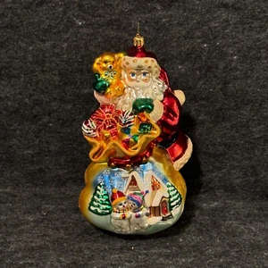 Christopher Radko Decorazione Natalizia "Winter Wonderland" Babbo Natale Borsa Giocattolo RARO Cane - Foto 1 di 8
