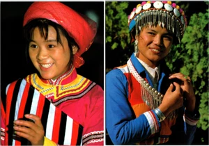 Lote de 2 postales asiáticas Dulong Girl, Lisu Girl en disfraz China - Imagen 1 de 5