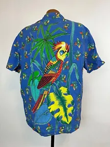 Kennington Hawaiian Shirt XL Slim Cockatoo Parrot Tiki Aloha Cotton Vintage 80s - Picture 1 of 13