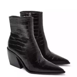 Topshop patent genuine leather pointed toe heel booties 39/8.5 - Picture 1 of 8