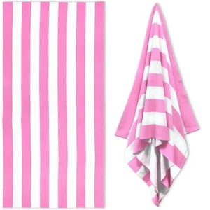 Large Oversized Beach Towel - 35 x 70 Inch Microfiber Pool Towel Pink Striped... - Picture 1 of 7