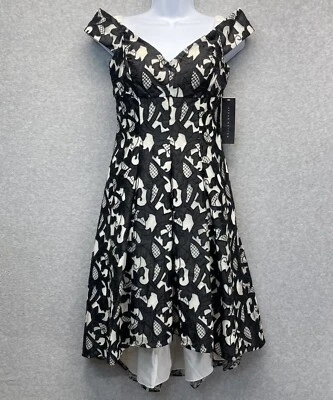 Aidan Mattox Cocktail Dress Womens 4 Black Embroidered Overlay Off Shoulder HOCO - Image 1 of 4