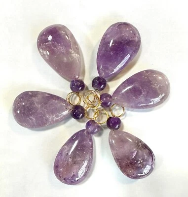 Rock Crystal Chandelier Quartz Pendants Amethyst Full Pear With Bead 73mm 6pc - Image 1 of 3