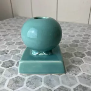 Vintage türkis bauchiger Kerzenhalter - Caliente Keramik Aqua 3,75” hoch 3,5”w - Bild 1 von 6