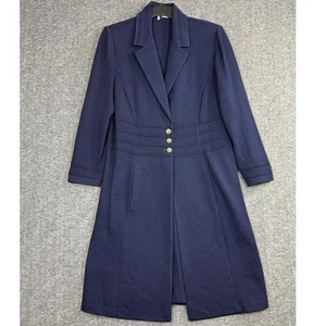 St. John Collection Long Knit Jacket Coat Sz 14 Dark Blue Gold Buttons Classic - Picture 1 of 6