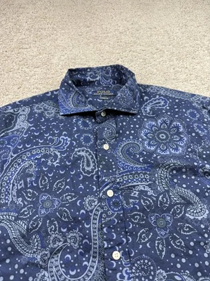 Polo Ralph Lauren Shirt Mens Medium Blue Paisley Button Up Bandana Long Sleeve - Image 1 of 4