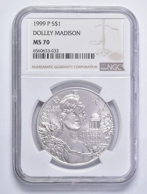 1999-P Dolley Madison Commemorative Silver Dollar MS70 NGC *4502 - Image 1 of 4