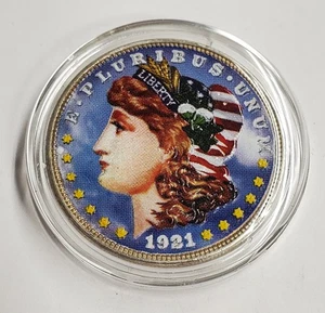 1921 Morgan Silver Dollar Colorized on Both Sides Gem 90% SILVER - Picture 1 of 2