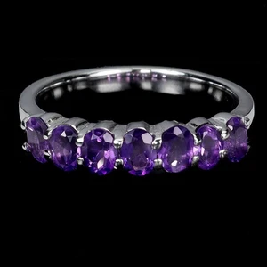 925 Sterling Silver Ring Oval Amethyst 4x3mm Natural Gemstone Jewelry Size 8 - Picture 1 of 14
