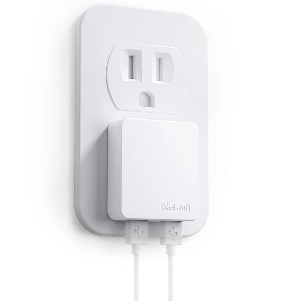 Nekmit Dual Port Ultra Thin Flat USB Wall Charger With Smart IC White
