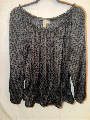 Top Michael Kors Negro Lunares Cuello Redondo Manga 3/4 Elástica Cintura Viscosa Grande Foto 1 de 3