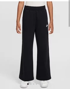 NEW Black Nike Club Fleece Girls' Wide-Leg Pants (FZ6774-010) KIDS LARGE - Picture 1 of 2