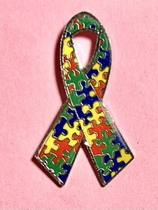 AUTISM Awareness Enameled Ribbon Lapel Pin - Picture 1 of 2