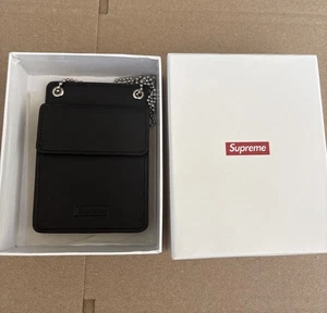 FW18 Supreme Cuero Negro Porta Identificación Caja Pequeña Logo Cartera Nuevo Accesorio - Imagen 1 de 4