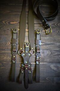 Сognac leather sword belt, Handmade leather Suspenders, leather accessories, men