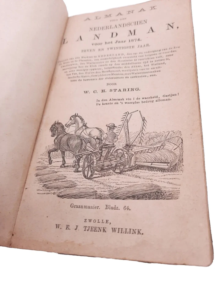 Antique Almanac Netherlands Dutch Landman With Diary, Entries Book 1874 - Image 1 of 4
