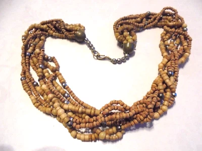 Sehr moderne Halskette Statementkette mehrreihig Holz runde Elemente Nr. 2207 - Bild 1 von 3