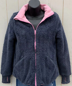 IVIVVA Reversible Jacket 14 Girls Blue Sherpa Pink Thumb Holes Zip Front