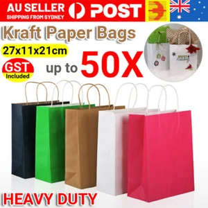 10-50X Bulk Kraft Paper Bags Gift Shopping Carry Craft Brown Bag with Handles AU - Picture 1 of 25