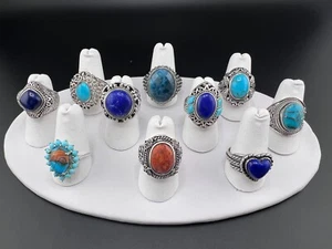 ARTISAN STERLING SILVER 925 MULTI-GEMSTONE COCKTAIL STATEMENT RINGS BANDS LOT - Picture 1 of 7