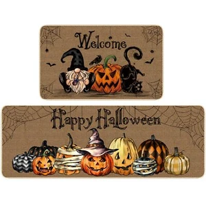 Halloween Kitchen Rug Set of 2 Happy Halloween Pumpkin Kitchen Mat Non-Slip F... - Picture 1 of 7