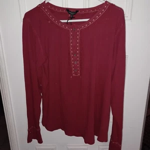 Lucky Brand XXLarge red thermal shirt embroidered Long Sleeve - Picture 1 of 5