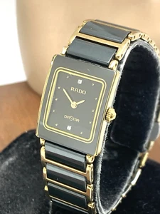 Rado Women's Watch 153.0283.3N Diastar Swiss Quartz Gold Black Ceramic Tank 18mm - Picture 1 of 12