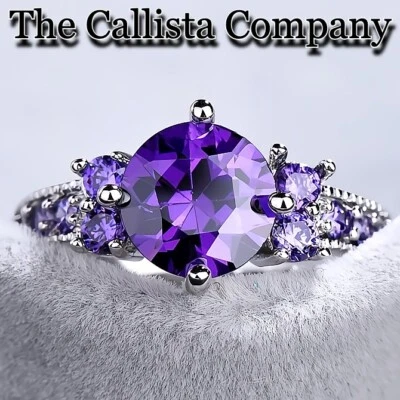 12K+ Vendido CREADO EN LABORATORIO 2.04 CT CORTE RD PÚRPURA 3A+ CIRCONITA S925 PLATA RG TALLA 6-9 ✓ Foto 1 de 4